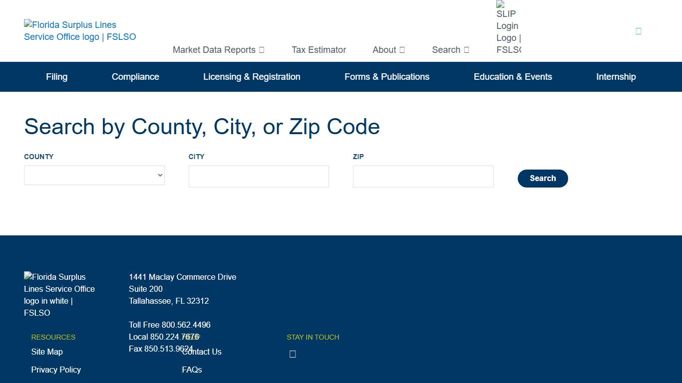County/City/Zip Search | Florida Surplus Lines Service Office