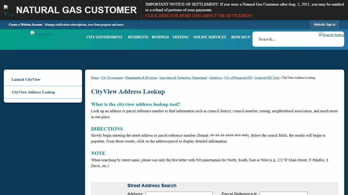 CityView Address Lookup | City of Pensacola, Florida Official Website